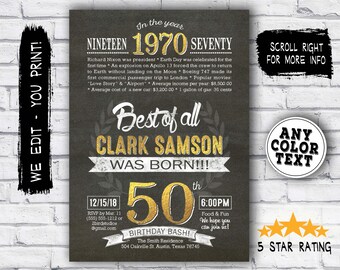 50th birthday invitation- Surprise 50th birthday invite - 50th birthday invitation for him - add poster decoration or gift idea for him