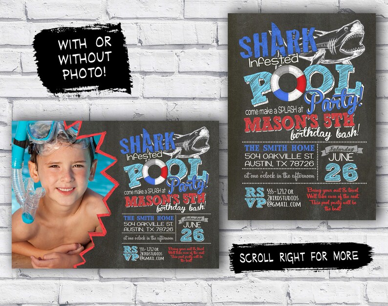 Shark invitation Pool party invitation with shark DIY printable pool party invitation Shark infested pool party birthday DIGITAL image 2