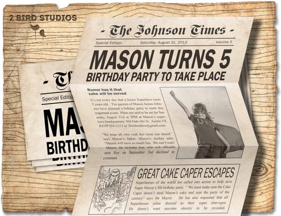 Superhero Invitation / Superhero birthday invite - DIY superhero birthday party printable invitation - superhero newspaper Il_570xn