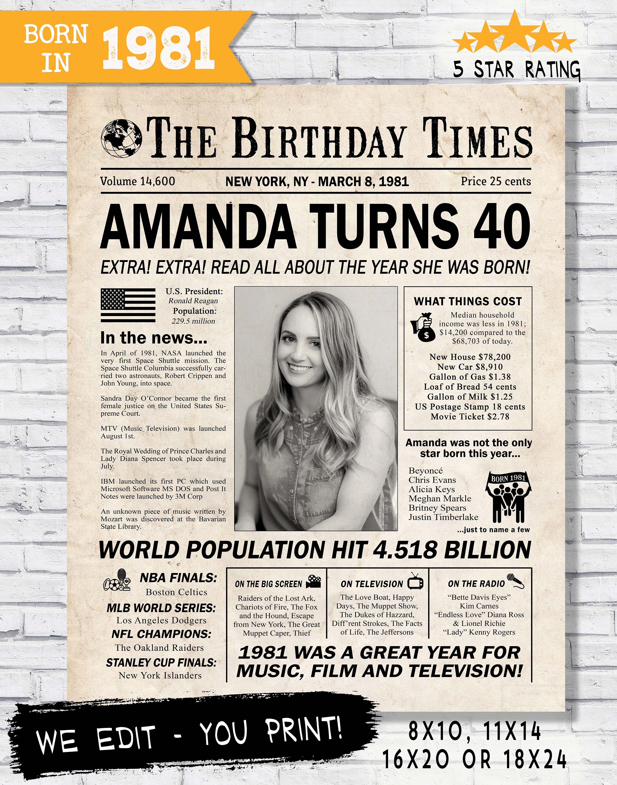 40th Birthday Newspaper Poster 40th Birthday Decoration pic image photo