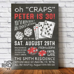 Invitación de casino para fiesta de póquer de cumpleaños: 30 cumpleaños o 40, 50, 60 cumpleaños, invitación sorpresa para fiesta en la colina: invitación de casino DIY