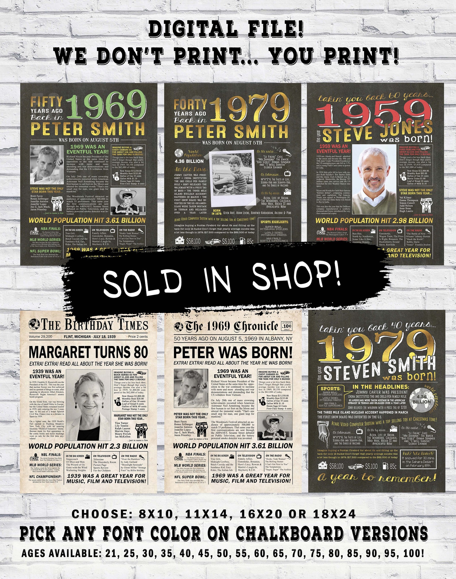 Back in 1959 Newspaper Place Mat DIGITAL Poster 60th Etsy