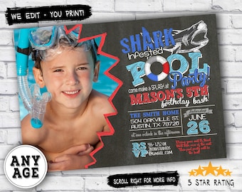 Shark invitation - Pool party invitation with shark - DIY printable pool party invitation - Shark infested pool party birthday - DIGITAL