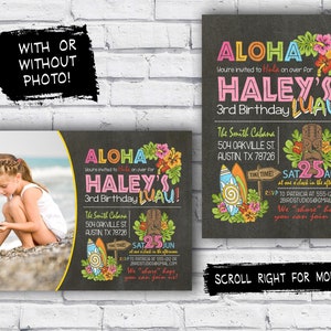 Hawaiian birthday invitation Luau birthday invitation Hawaiian Luau party invite Summer birthday party invitation Chalkboard DIY image 2