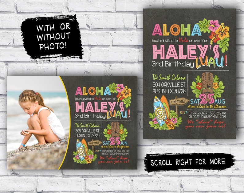 Hawaiian birthday invitation Luau birthday invitation Hawaiian Luau party invite Summer birthday party invitation Chalkboard DIY image 2