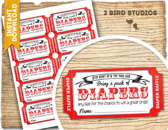 Circus diaper raffle ticket - diaper raffle insert for circus baby shower invitation - instant download carnival baby shower raffle card Il_570xn
