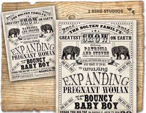 Circus baby shower invitation - Vintage circus flyer inspired invite- boy girl gender neutral printable baby shower invitation Il_570xn