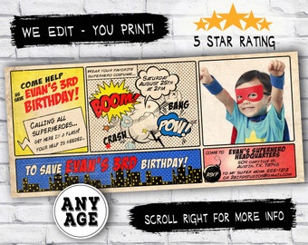 Comic book superhero Invitation / VINTAGE Superhero birthday invite - DIY printable invitation - vintage superhero printable boys & girls