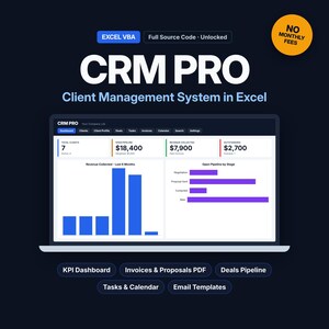 CRM Excel VBA Client Management System, Invoice & Proposal PDF, Sales Pipeline, Business Dashboard, Client Tracker, Full Source Code