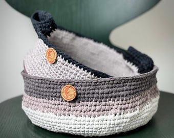 Upcycled Crochet Eye Basket | Handmade Cotton Basket from  T-Shirt Yarn