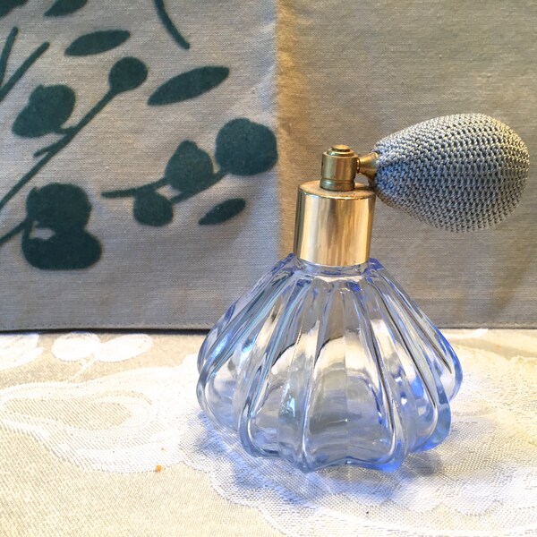 Vintage Perfume Bottle, Blue glass Atomizer,Wedding,Bridal