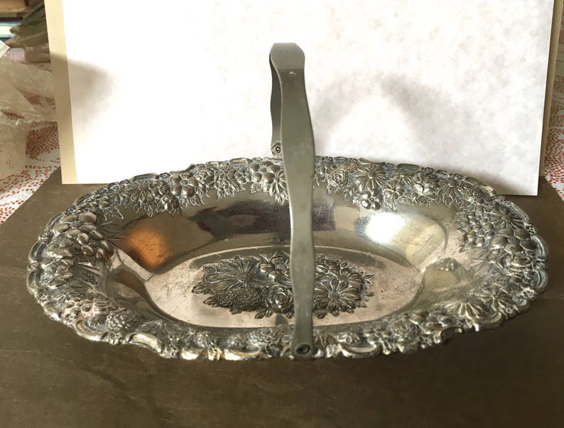 Vintage candy dish,Silvertone candy dish with handle,wedding gift,bridal gift image 1