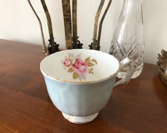 Aynsley tea cup, Aynsley blue bone china teacup, cabbage rose ,vintage tea cup