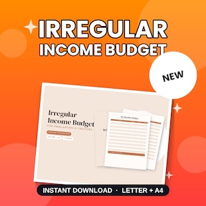Budgetplanerare för oregelbundna inkomster, utskrivbar budget för frilansare, finansspårare för egenföretagare, skatteplanerare, direktnedladdning