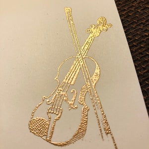 5 Violin Gold Embossed Notecards, Ivory, Blank, Elegant, Violinist or Musician Gift image 1