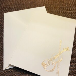 5 Violin Gold Embossed Notecards, Ivory, Blank, Elegant, Violinist or Musician Gift image 3