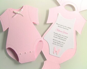 5 Onesie Baby Shower Invitations, Baby Girl Pink Butterfly