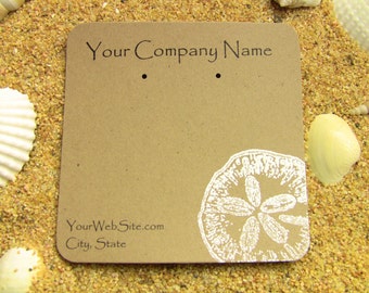 20 Sand Dollar Earring Display Cards - Customizable, Hand Stamped & Embossed Sand Dollar on Kraft Paper