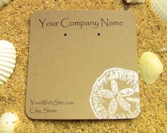 20 Sand Dollar Earring Display Cards - Customizable, Hand Stamped & Embossed Sand Dollar on Kraft Paper