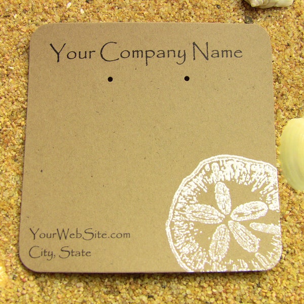 20 Sand Dollar Earring Display Cards - Customizable, Hand Stamped & Embossed Sand Dollar on Kraft Paper