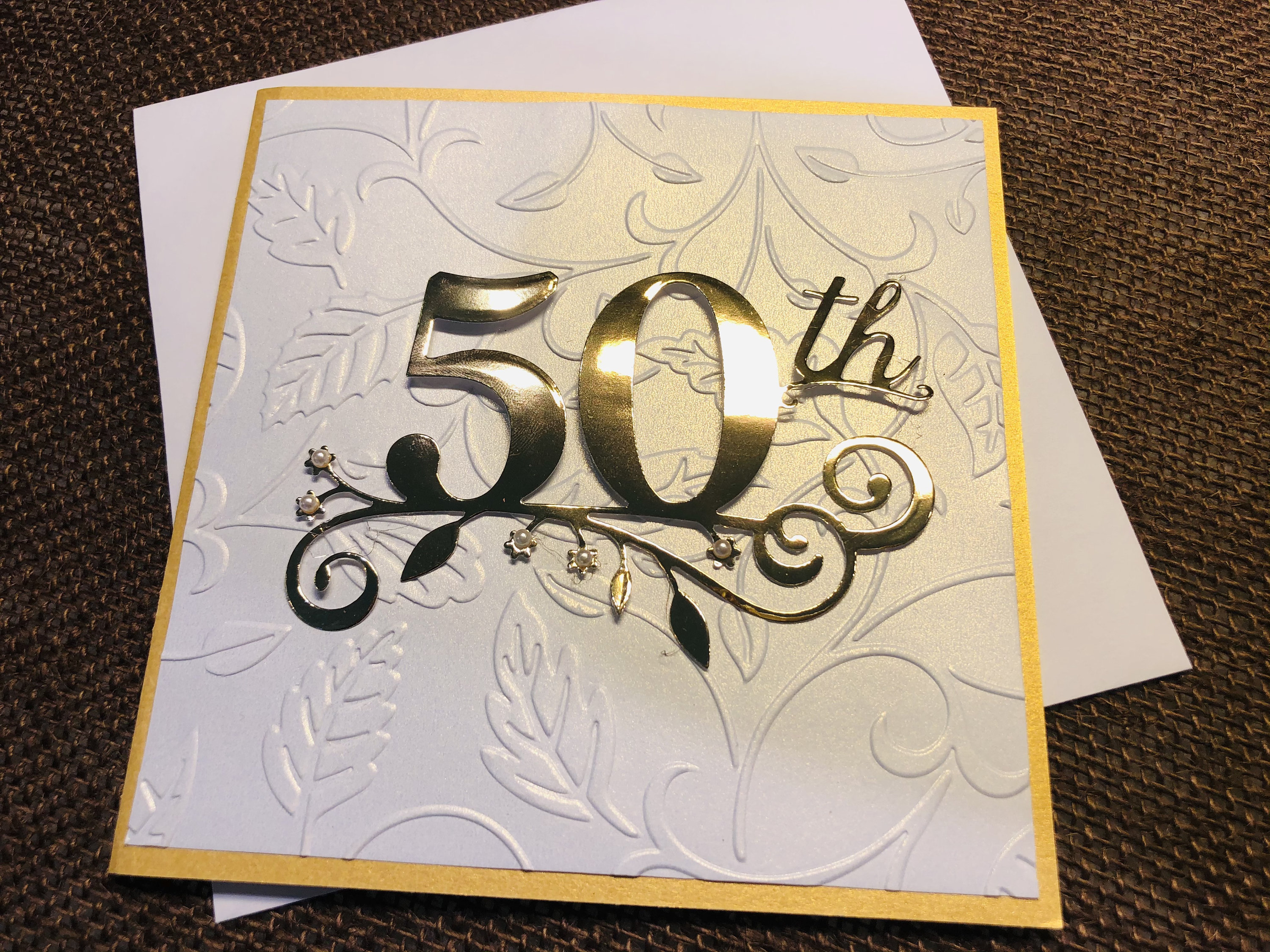 50th Anniversary Card Handmade Golden Anniversary Card Gold