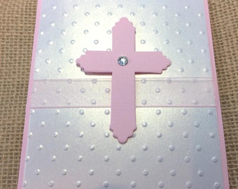 5 Baptism Invitations, Christening Invitations, Pink or Blue Cross