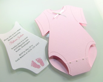 5 Onesie Baby Shower Invitation, Thank You, or New Baby Announcement Cards, Baby Girl Pink