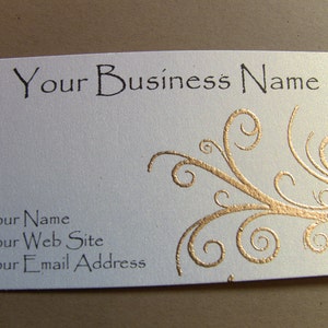 50 Handcrafted Handembossed Metallic Gold Scroll Business Cards, Customize Your Colors and Fonts, Golden Flourish, Swirl image 4