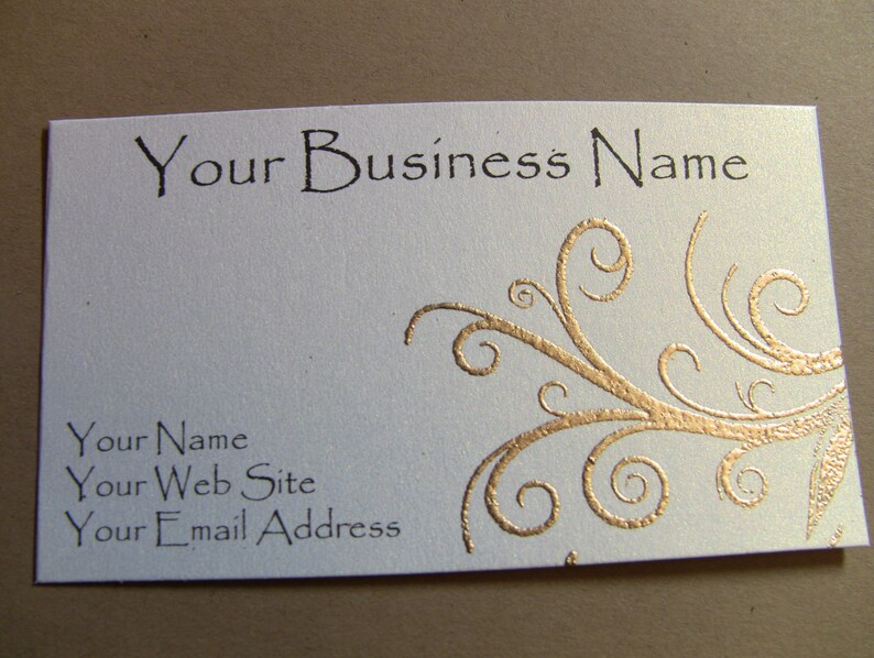 50 Handcrafted Handembossed Metallic Gold Scroll Business Cards, Customize Your Colors and Fonts, Golden Flourish, Swirl image 4