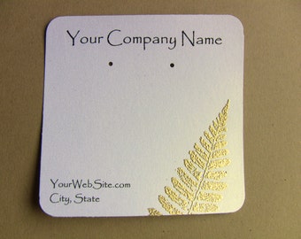 20 Custom Earring Cards, Golden Fern Leaf, Customize Any Embossing Color