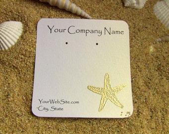 20 Golden Starfish Earring Display Cards - Customizable, Hand Stamped & Embossed Starfish, Customize Any Embossing Color