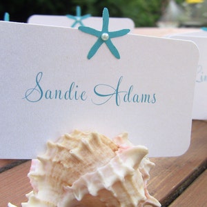 Customize Any Color, 10 Starfish Wedding Place Cards, Escort Cards, Beach Wedding, Bridal Shower, Nautical, Names Printed