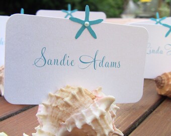 Customize Any Color, 10 Starfish Wedding Place Cards, Escort Cards, Beach Wedding, Bridal Shower, Nautical, Names Printed