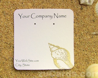 20 Seashell Earring Display Cards - Customizable, Hand Stamped & Embossed Seashell on White Card Stock, Customize Any Embossing Color