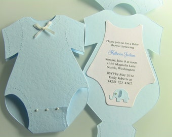 5 Onesie Baby Shower Invitations, or Thank You Cards, Baby Elephant