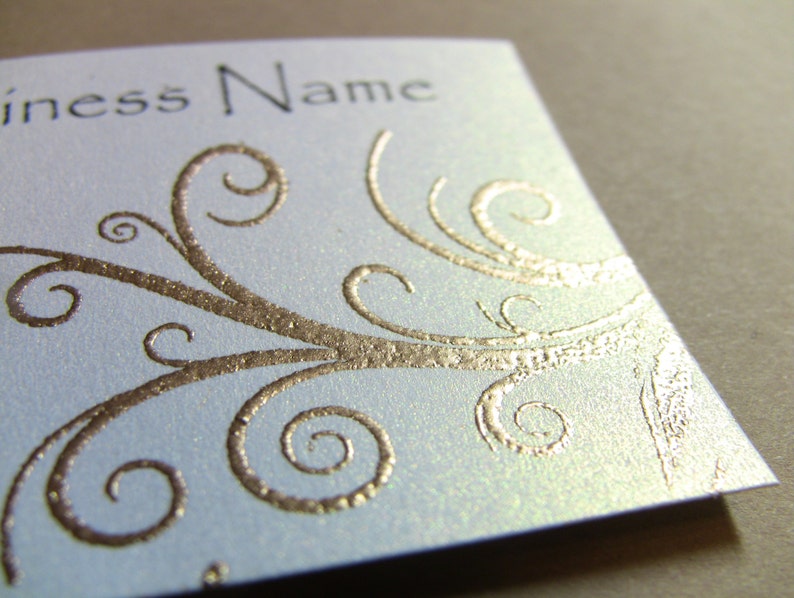 50 Handcrafted Handembossed Metallic Gold Scroll Business Cards, Customize Your Colors and Fonts, Golden Flourish, Swirl image 3