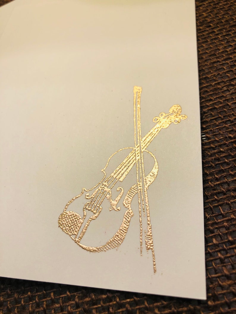 5 Violin Gold Embossed Notecards, Ivory, Blank, Elegant, Violinist or Musician Gift image 4