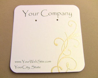 20 Golden Scroll Earring Display Cards - Hand Stamped & Embossed Flourish, Swirl, Customize Any Embossing Color (Silver, Bronze, misc)