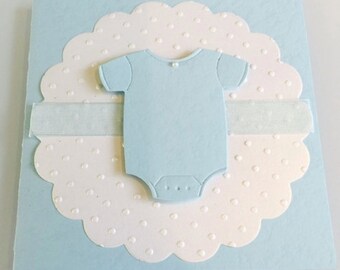 5 Onesie Baby Shower Invitations, Thank You, or New Baby Announcement Cards, Baby Blue Boy