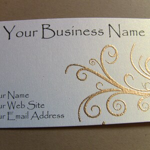 50 Handcrafted Handembossed Metallic Gold Scroll Business Cards, Customize Your Colors and Fonts, Golden Flourish, Swirl image 2