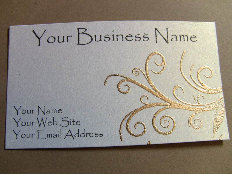 50 Handcrafted Handembossed Metallic Gold Scroll Business Cards, Customize Your Colors and Fonts, Golden Flourish, Swirl image 2