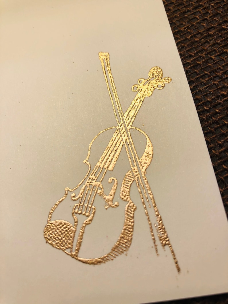 5 Violin Gold Embossed Notecards, Ivory, Blank, Elegant, Violinist or Musician Gift image 1