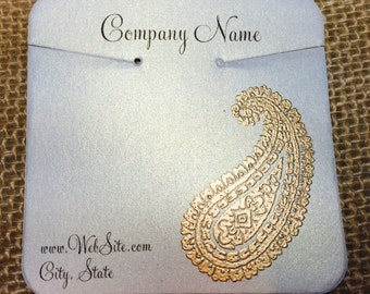 20 Paisley Necklace Display Cards - Hand Stamped & Embossed Paisley, Customize Any Embossing Color (Silver, Bronze, misc)