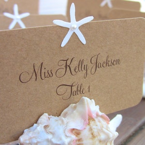 Customize Any Color, 10 Starfish Wedding Place Cards, Escort Cards, Beach Wedding, Bridal Shower, Nautical, Names Printed
