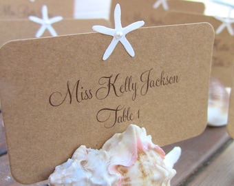 Customize Any Color, 10 Starfish Wedding Place Cards, Escort Cards, Beach Wedding, Bridal Shower, Nautical, Names Printed