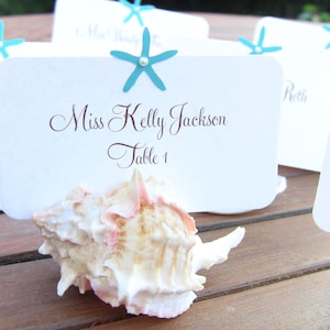 Customize Any Color, 10 Starfish Wedding Place Cards, Escort Cards, Beach Wedding, Bridal Shower, Nautical, Names Printed