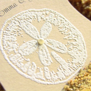 Customize Any Color and Message,10 Wedding Fancy Label Gift Favor Tags, Hand Embossed Sand Dollar Thank You Tag Beach Weddings Showers Kraft image 2