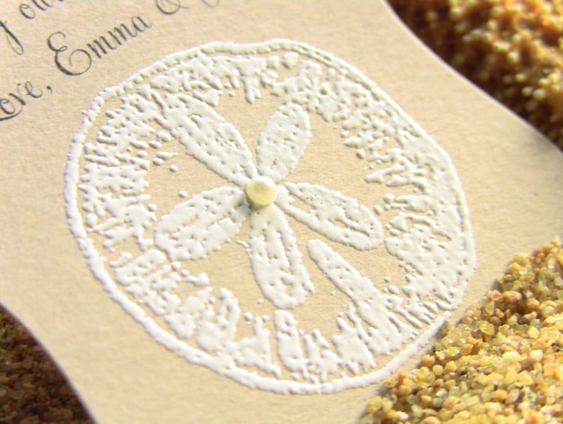 Customize Any Color and Message,10 Wedding Fancy Label Gift Favor Tags, Hand Embossed Sand Dollar Thank You Tag Beach Weddings Showers Kraft image 2