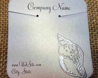 20 Elegant Shell Necklace Display Cards - Hand Stamped & Embossed Shell, Customize Any Embossing Color (Silver, Bronze, misc)