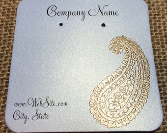 20 Paisley Earring Display Cards - Hand Stamped & Embossed Paisley, Customize Any Embossing Color (Silver, Bronze, misc)